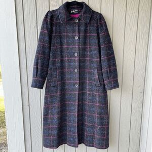 Vintage 70s Miss New Yorker Plaid Wool Blend Coat, Hot Pink Lining, Mod Chic